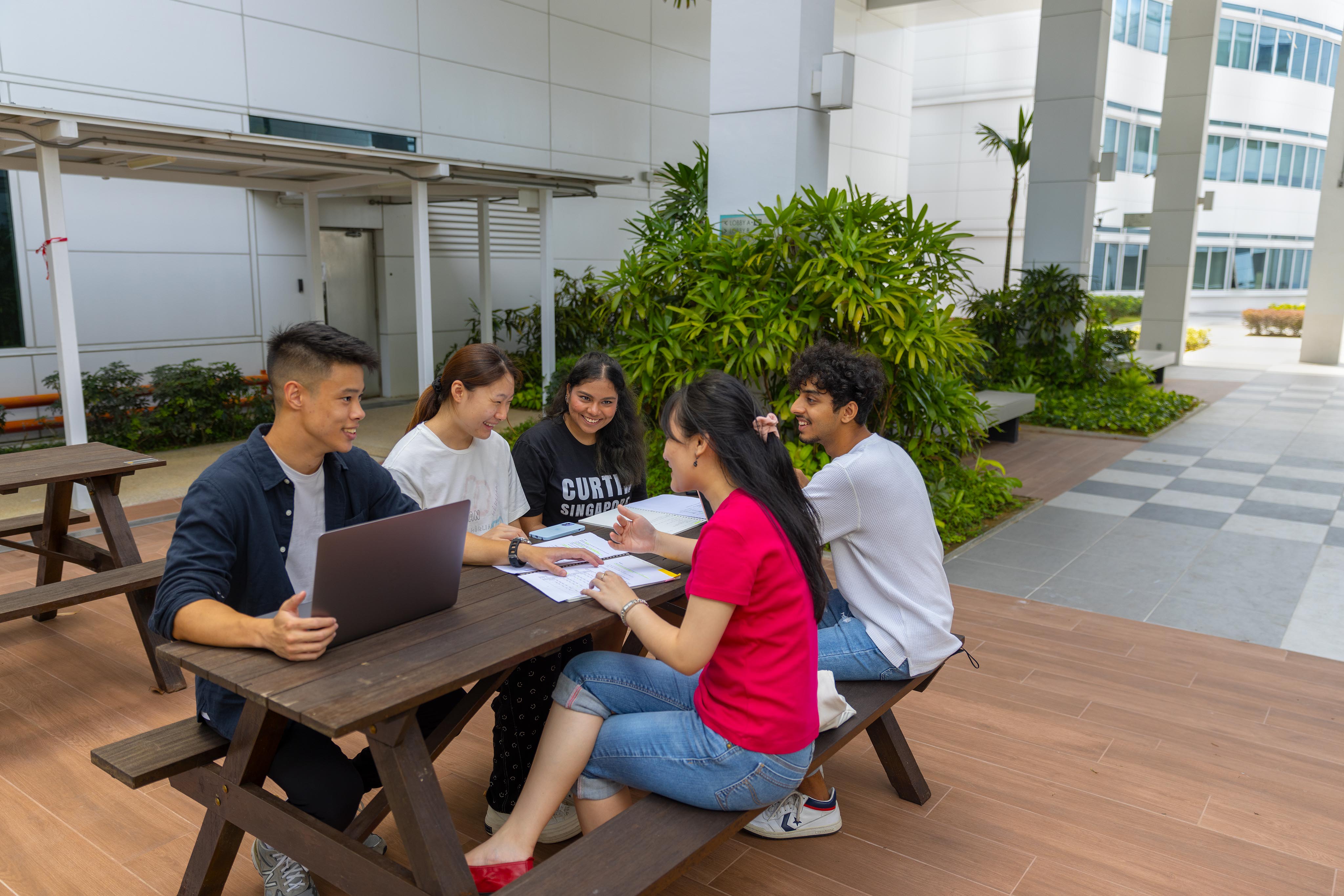On sunny days, the Campus Courtyard makes for a great hangout spot in between classes, or a good place to enjoy a quiet alfresco lunch. Image courtesy of Curtin Singapore.