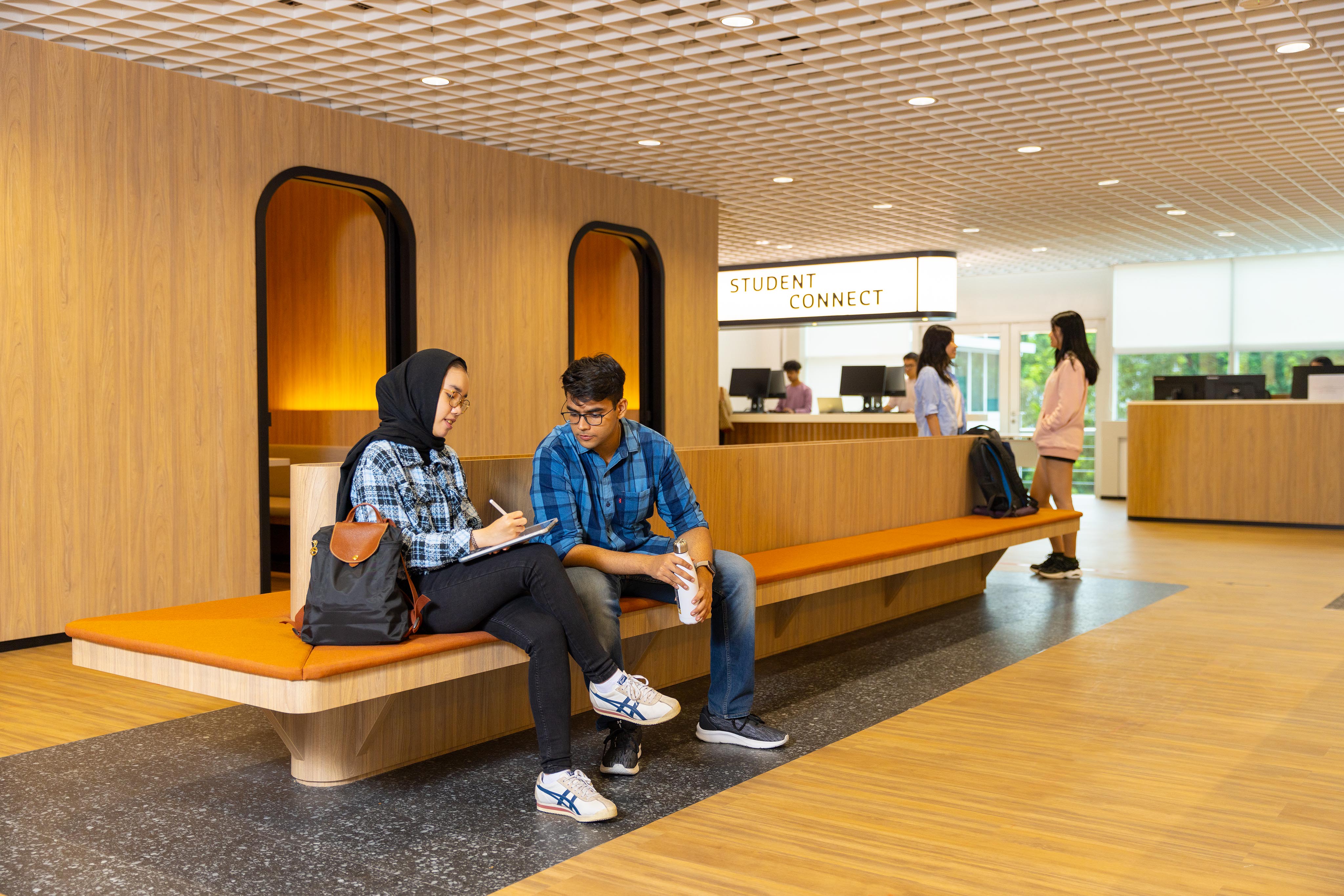 Casual spaces like the Student Connect facilitate interactions among students, and is a conducive place for discussions and collaborations to take place. Image courtesy of Curtin Singapore.